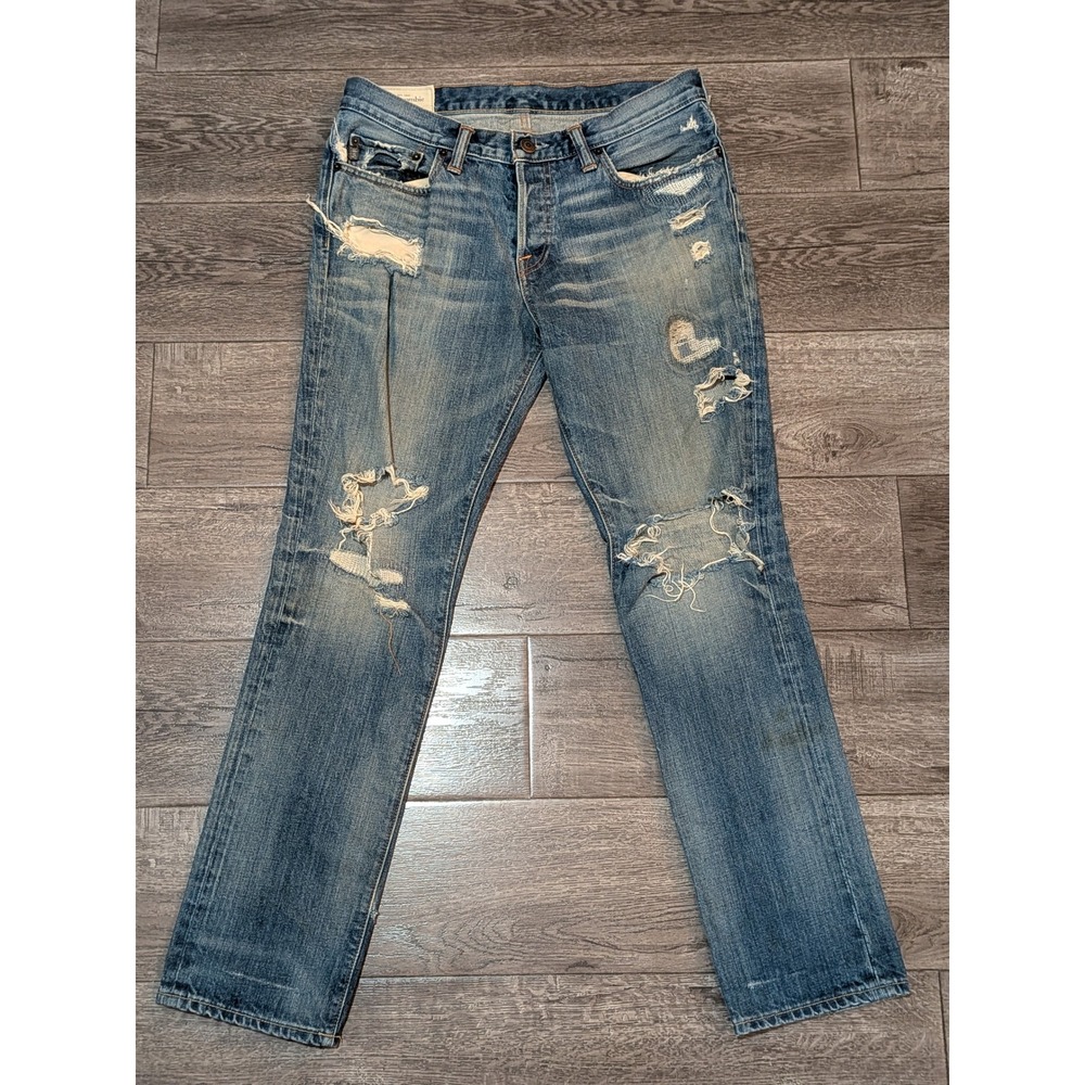 Abercrombie & Fitch Mens Distressed Straight Leg Blue Jeans 32x30 Button Fly